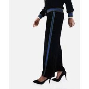 Isabelle Blanche Black Velvet Blue Side-Stripe Track Pants Women's Size XS